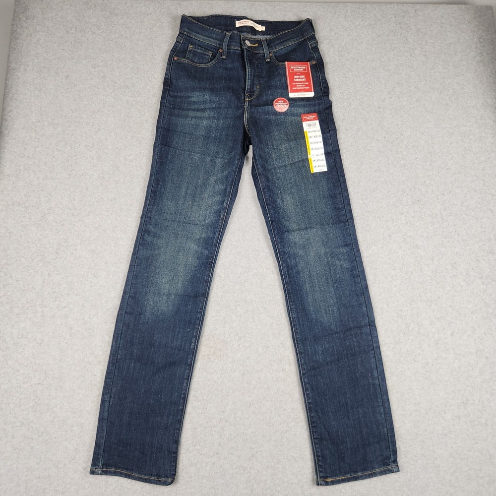 NWT Levi Strauss Signature Jeans Womens 2 Blue Denim Stretch Mid Rise Straight